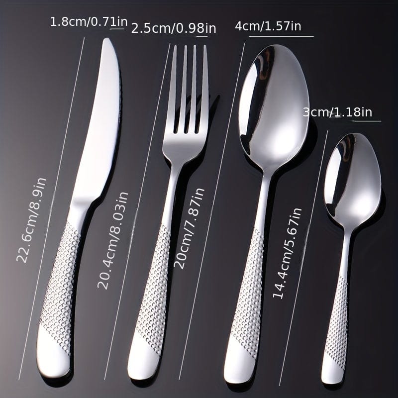 Ensemble de Couverts Étoile en Acier Inoxydable 24pcs - Couteau à Steak, Fourchette, Cuillère de Table, Cuillère à Dessert - Pour Hôtel et Restaurant