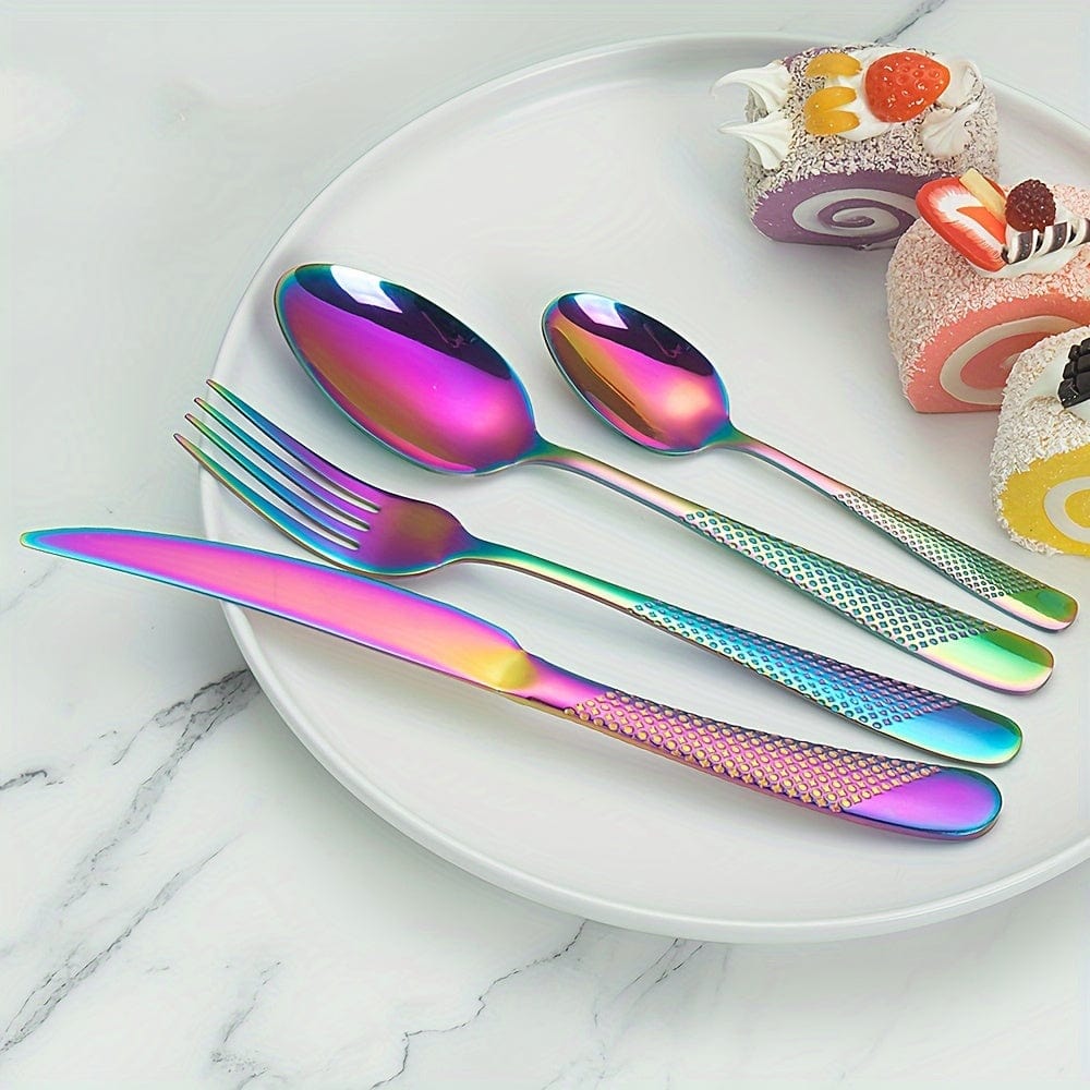 Ensemble de Couverts Étoile en Acier Inoxydable 24pcs - Couteau à Steak, Fourchette, Cuillère de Table, Cuillère à Dessert - Pour Hôtel et Restaurant