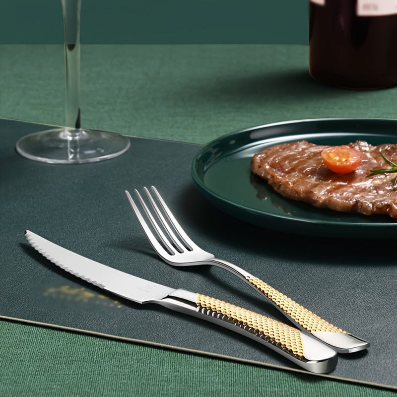 Ensemble de Couverts Étoile en Acier Inoxydable 24pcs - Couteau à Steak, Fourchette, Cuillère de Table, Cuillère à Dessert - Pour Hôtel et Restaurant