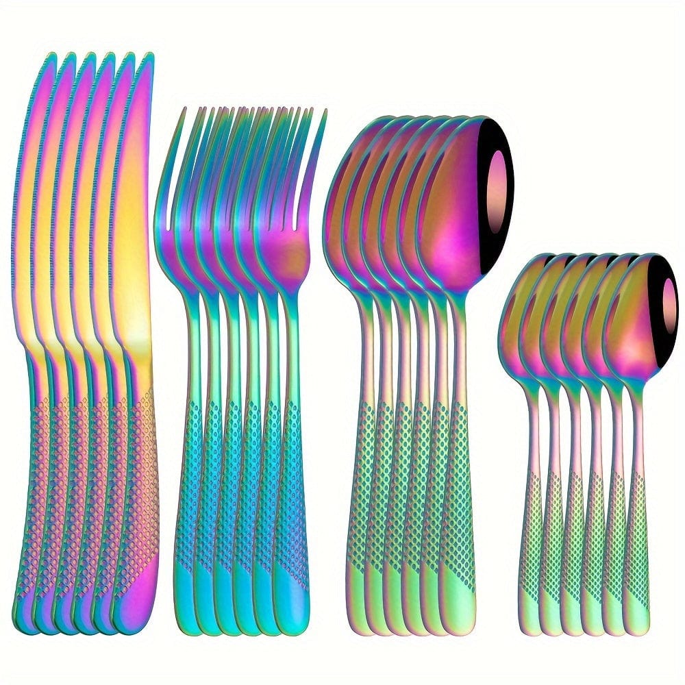 Ensemble de Couverts Étoile en Acier Inoxydable 24pcs - Couteau à Steak, Fourchette, Cuillère de Table, Cuillère à Dessert - Pour Hôtel et Restaurant Colorful