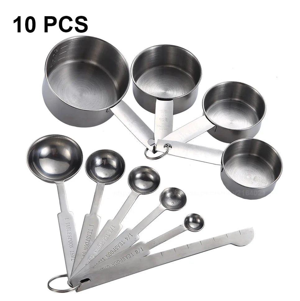 Ensemble de Cuillères et Tasses de Mesure en Acier Inoxydable - Pratique et Durable 10PCS