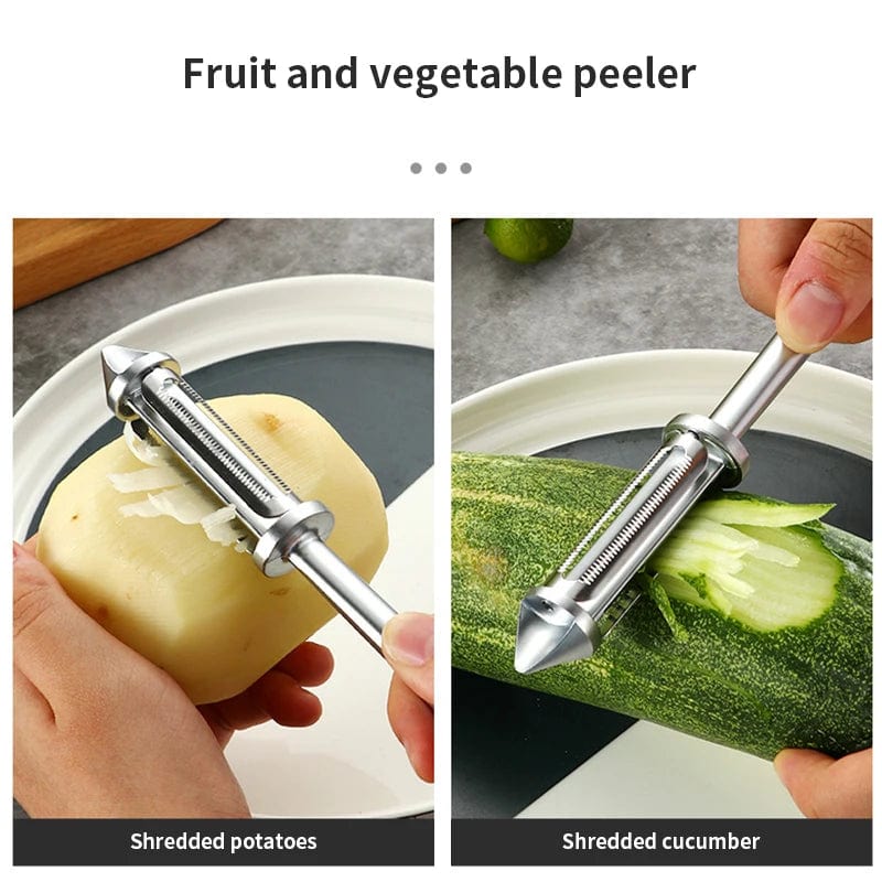Éplucheur de Fruits et Légumes Multifonction Acier Inoxydable Zinc Alloy Ergonomique