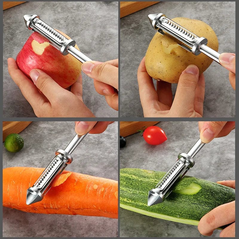 Éplucheur de Fruits et Légumes Multifonction Acier Inoxydable Zinc Alloy Ergonomique
