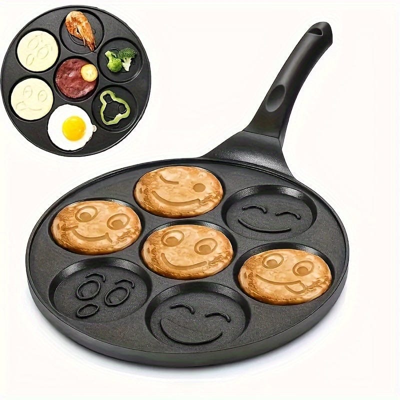 Grille à Mini Pancakes, Poêle avec 7 Moules Eid Al-Adha Mubarak 7-Hole Black Pan