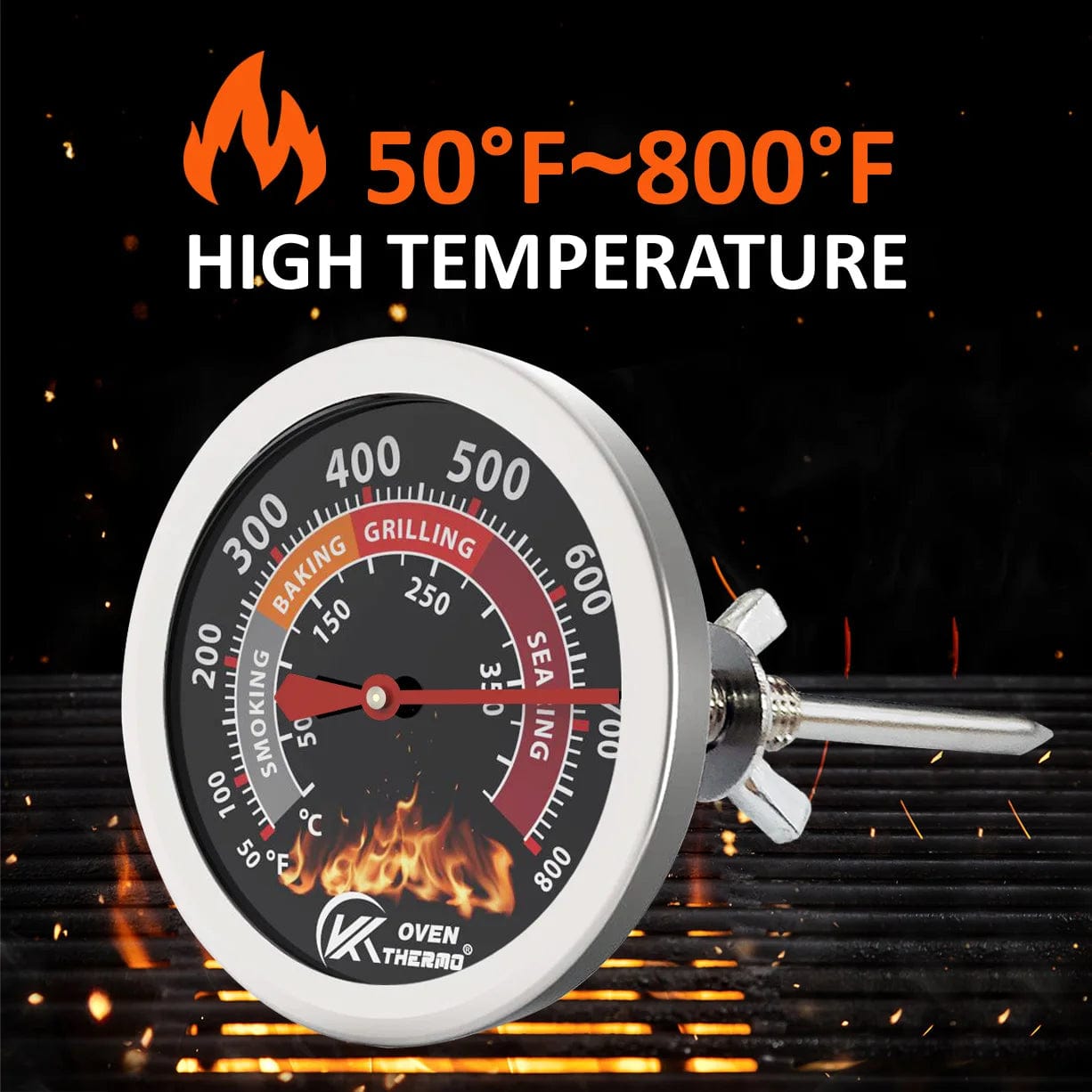 KT THERMO Grill Thermometer Barbecue Charcoal Smoker Temperature Gauge Grill Pit Replacement Thermometer for BBQ Meat Cooking black / CHINA