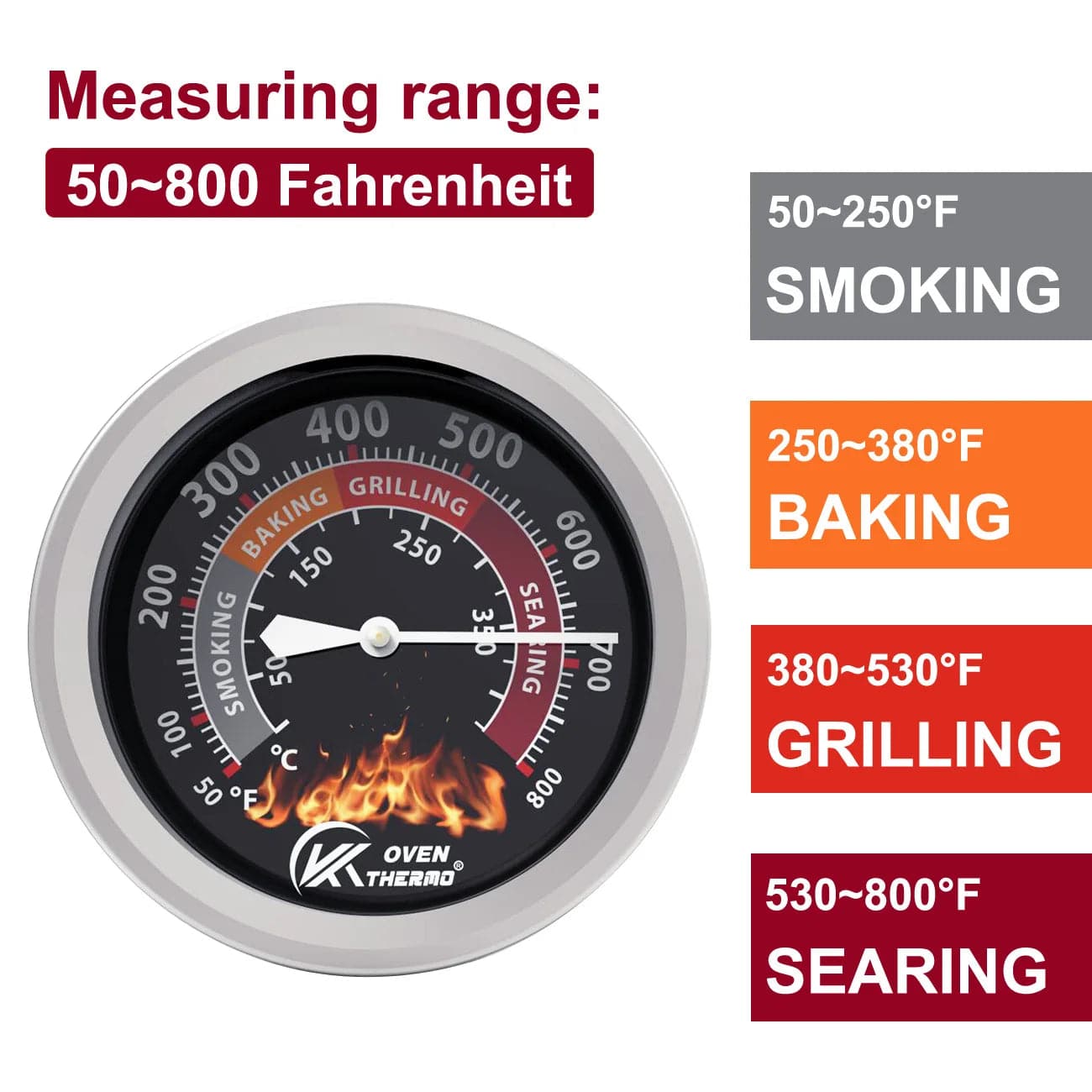 KT THERMO Grill Thermometer Barbecue Charcoal Smoker Temperature Gauge Grill Pit Replacement Thermometer for BBQ Meat Cooking