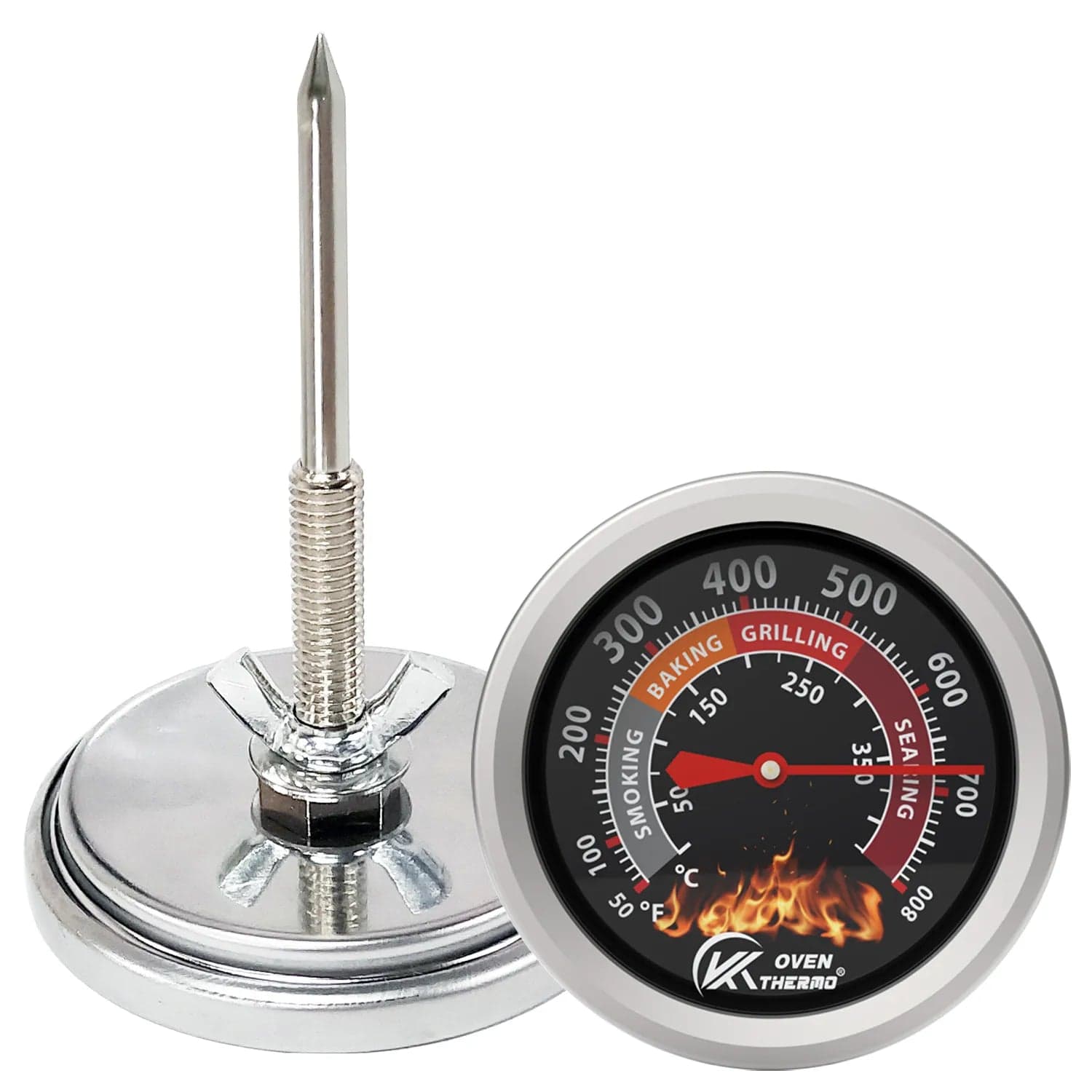 KT THERMO Grill Thermometer Barbecue Charcoal Smoker Temperature Gauge Grill Pit Replacement Thermometer for BBQ Meat Cooking black / CHINA