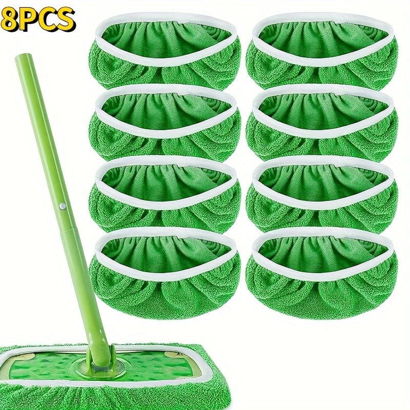 Lot 4 lingettes lavables pour balai plat - Absorption élevée, usage humide et sec, entretien facile Green / 8pcs