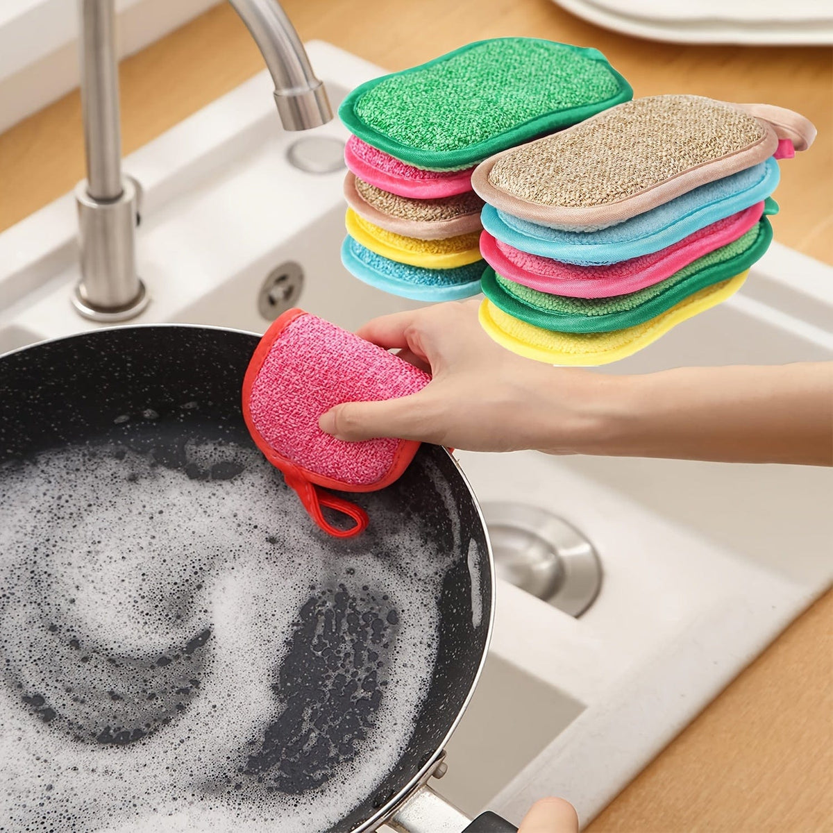 Lot de 10 Éponges Microfibre Colorées pour Cuisine, Facile À Nettoyer Vaisselle, Casseroles et Poêles