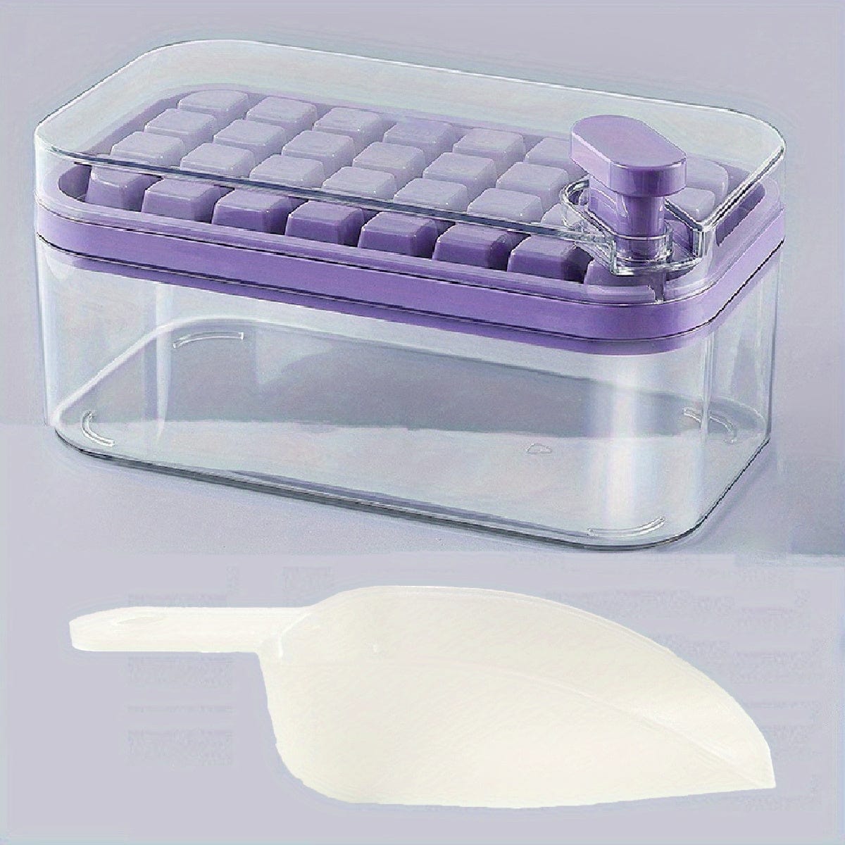 Lot de 2 bacs à glaçons - 64 casiers - avec couvercle & bac de rangement - Qualité Alimentaire PP Purple / 32 Single Layer With Ice Shovel