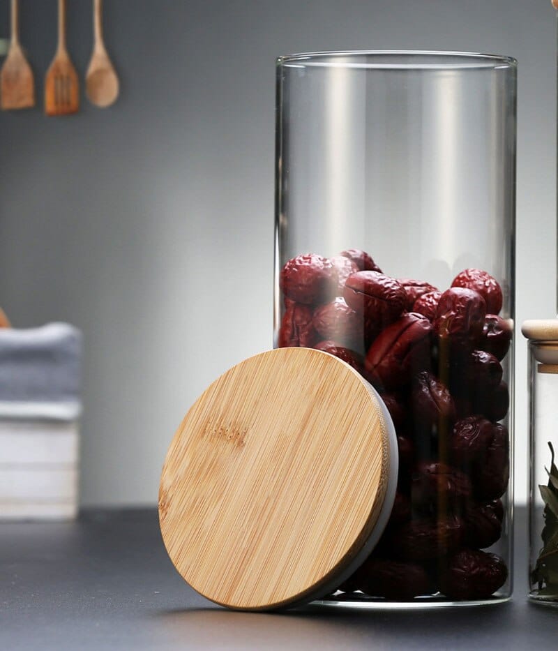 Lots de Bocaux en verre avec couvercles en bambou