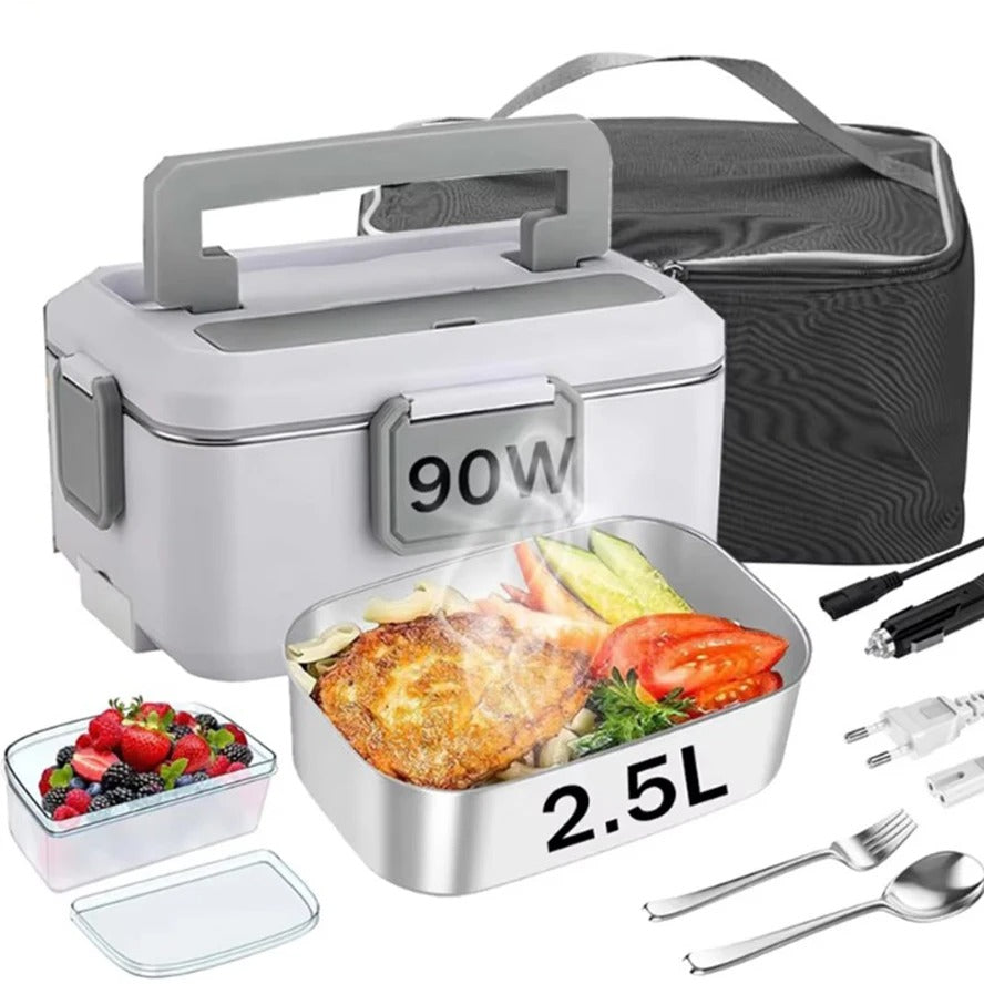 Lunch Box Électrique 90 W — Cuve Inox 304, 2,5 L, Double Tension 220 V / 12 V