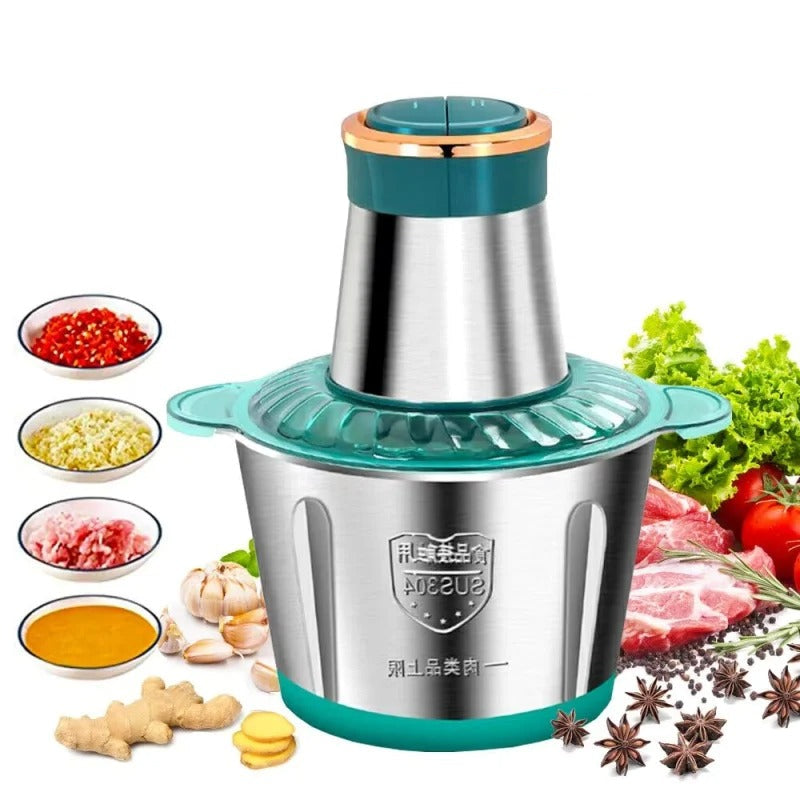 Hachoir Électrique Multifonction 3L Inox 304 — 300 W, 2 Vitesses, 4 Lames