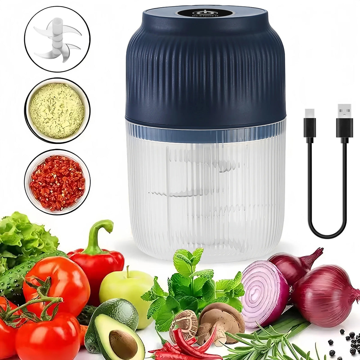 Mini Hachoir Électrique Rechargeable USB 300 ml — 6 Lames Inox