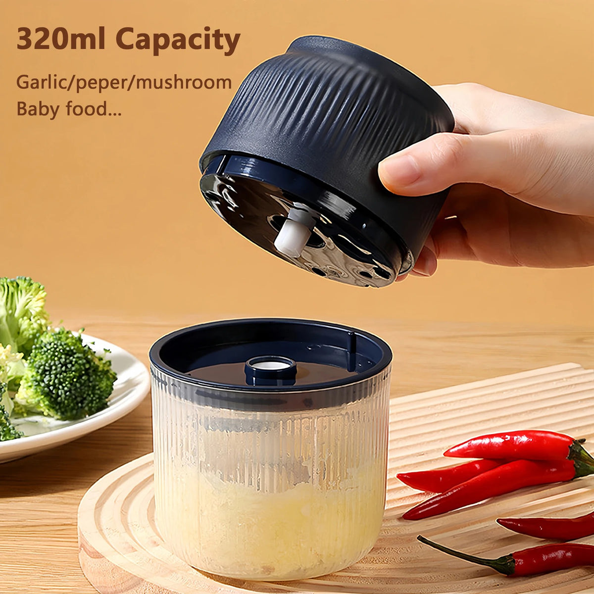 Mini Hachoir Électrique Rechargeable USB 300 ml — 6 Lames Inox