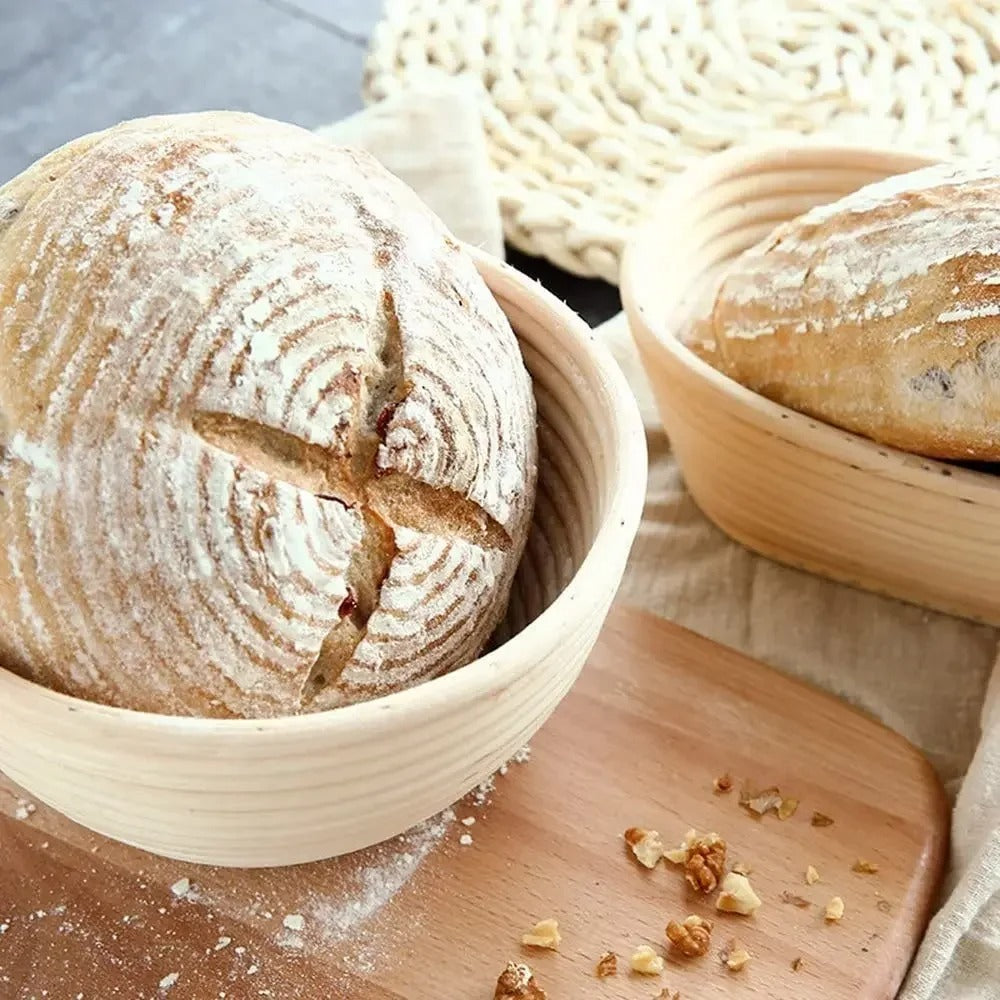 Panier de fermentation en rotin (lot de 2) – Banneton artisanal avec doublure en lin