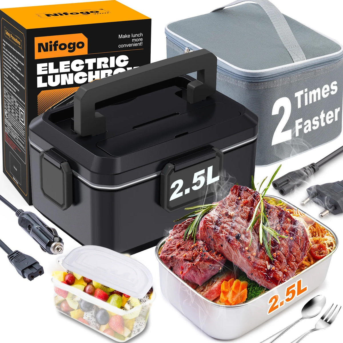 LunchBox Électrique Chauffante 80W - 1,5 à 2,5 litres