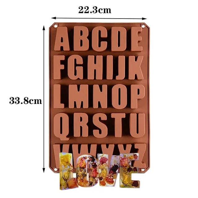 Moules à Lettres En Silicone A-Z - 26 Lettres 3D Antiadhésives, Pour Chocolat, Biscuits, Glaçons (Marron) - 2