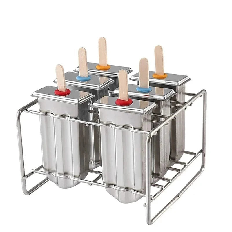 Moule à Glace en Inox pour Glaces à l'eau et Esquimaux - Fabrication de Délicieuses Friandises Estivales 6Pcs with Holder