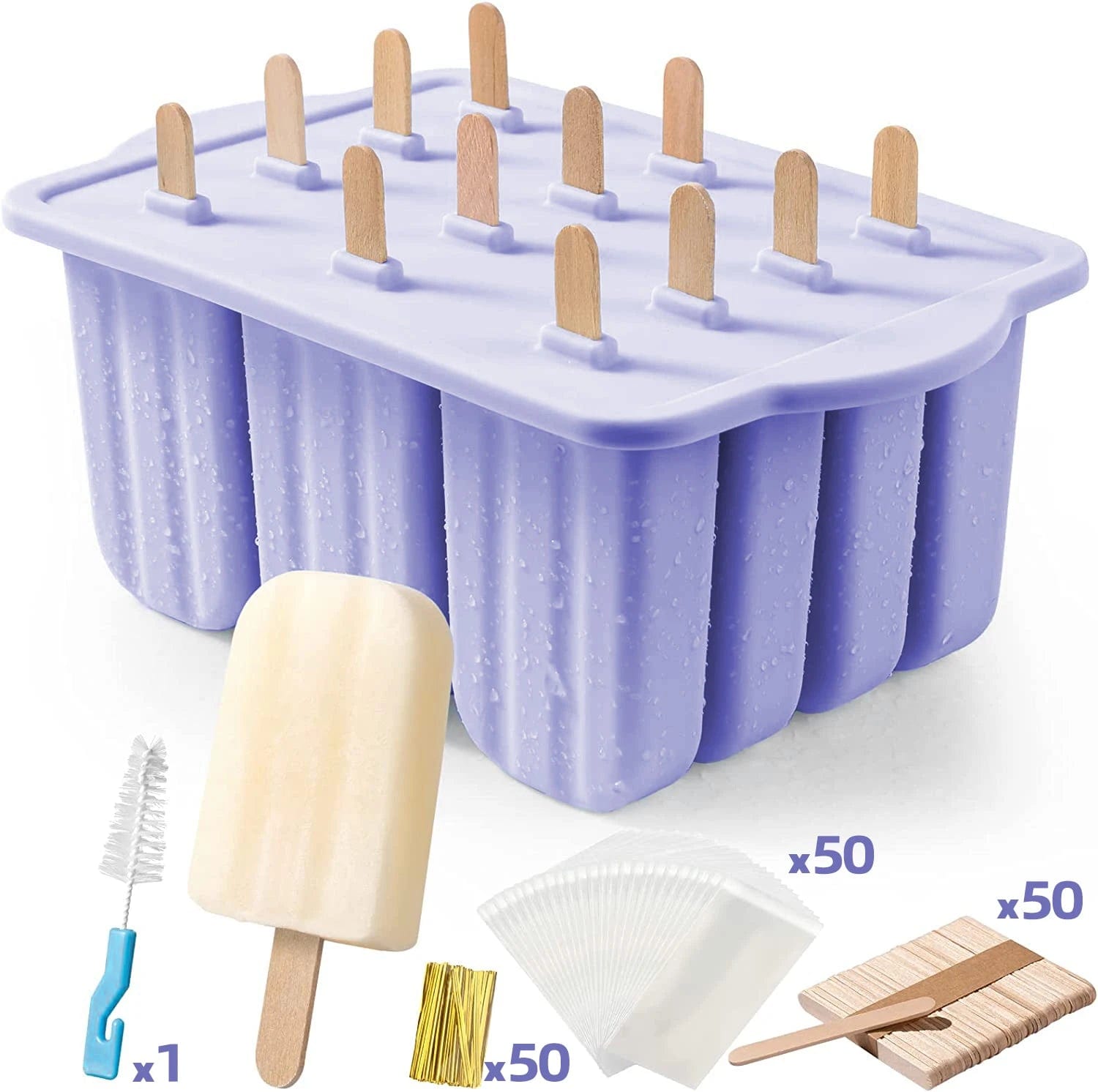 Moule à glace en silicone avec bâtonnets en bois - Outils pour crème glacée de l'été PURPLE