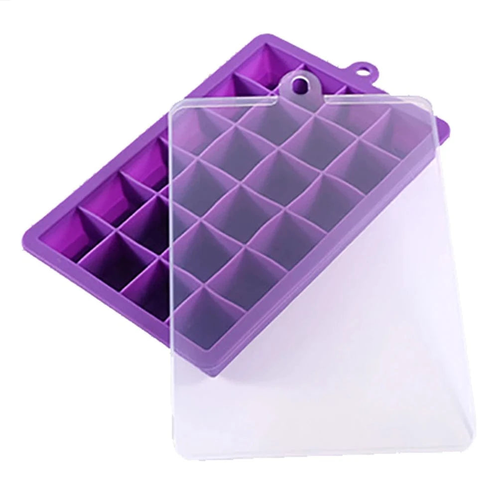 Moule à glaçons en silicone avec couvercle : cube de cocktail, fromage, gelée - Eco-friendly et pratique - 24 alvéoles