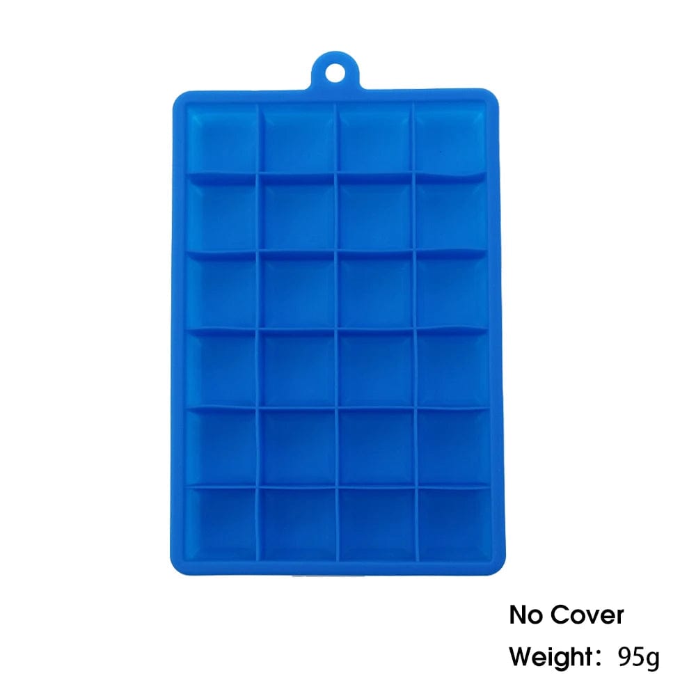 Moule à glaçons en silicone avec couvercle : cube de cocktail, fromage, gelée - Eco-friendly et pratique - 24 alvéoles D NO Cover Blue