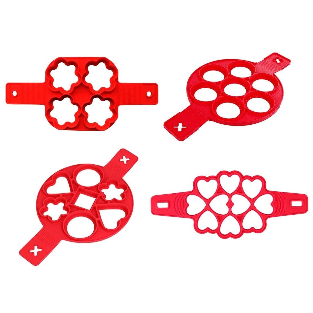 Moules à Pancakes en silicone multiformes 🔥 4 moules : fleurs ronds multi coeurs 🔥