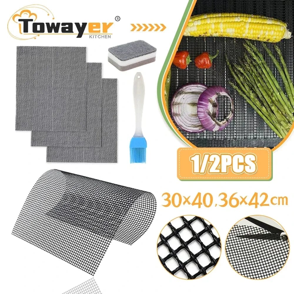 Non-stick Barbecue Mesh Mat Reusable Heat Resistance BBQ Baking Net Pad Kitchen Cooking BBQ Mat Liner Accessorie Outdoo BBQ Tool