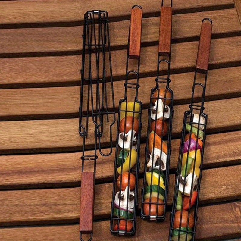 Panier à grillades Kebab en acier inoxydable antiadhésif - Pour Hot Dogs, Saucisses - BBQ portable et pratique