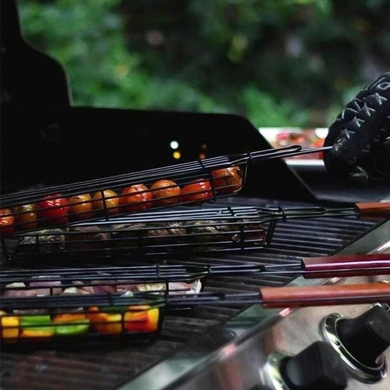 Panier à grillades Kebab en acier inoxydable antiadhésif - Pour Hot Dogs, Saucisses - BBQ portable et pratique