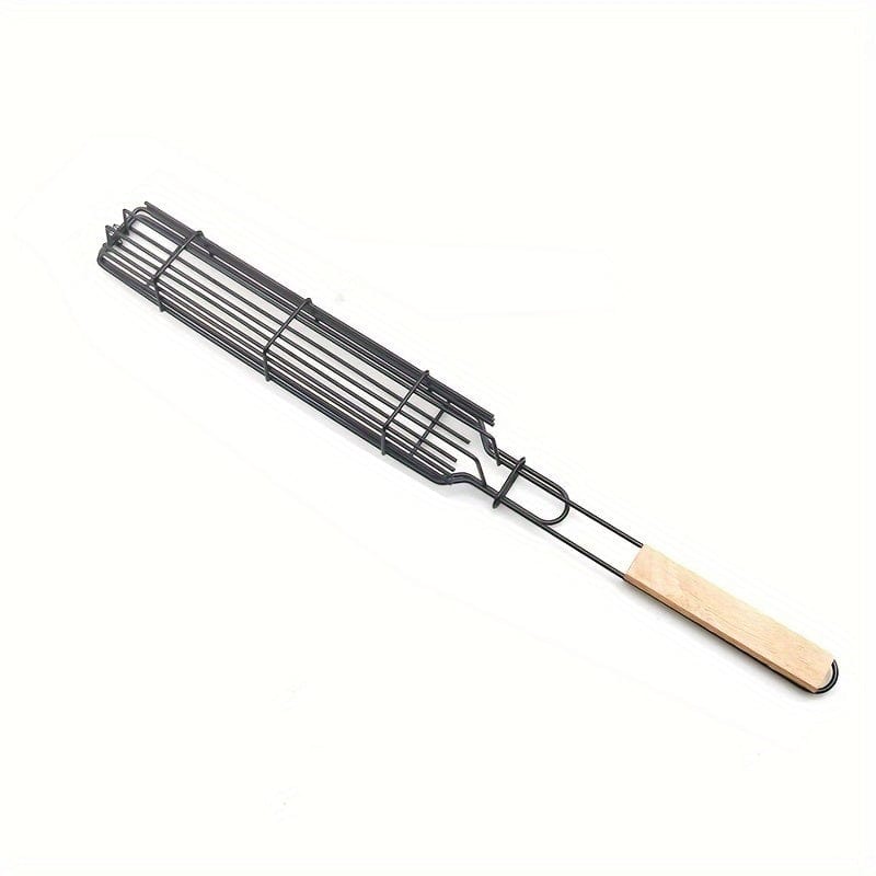Panier à grillades Kebab en acier inoxydable antiadhésif - Pour Hot Dogs, Saucisses - BBQ portable et pratique Wood Color
