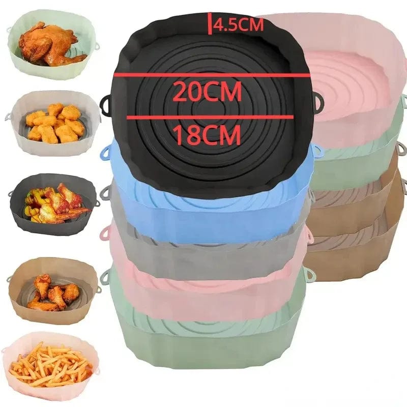 Panier silicone pour Air Fryer réutilisable - Accessoire pour four, pizza, poulet frit - Noir/bleu - Taille ajustable