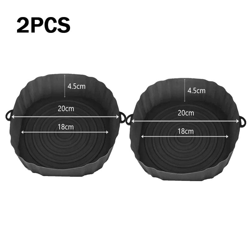 Panier silicone pour Air Fryer réutilisable - Accessoire pour four, pizza, poulet frit - Noir/bleu - Taille ajustable Black 2pcs