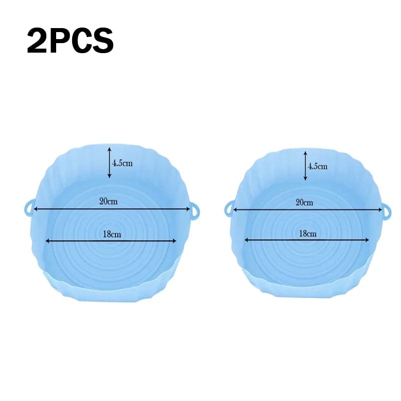 Panier silicone pour Air Fryer réutilisable - Accessoire pour four, pizza, poulet frit - Noir/bleu - Taille ajustable Blue  2pcs