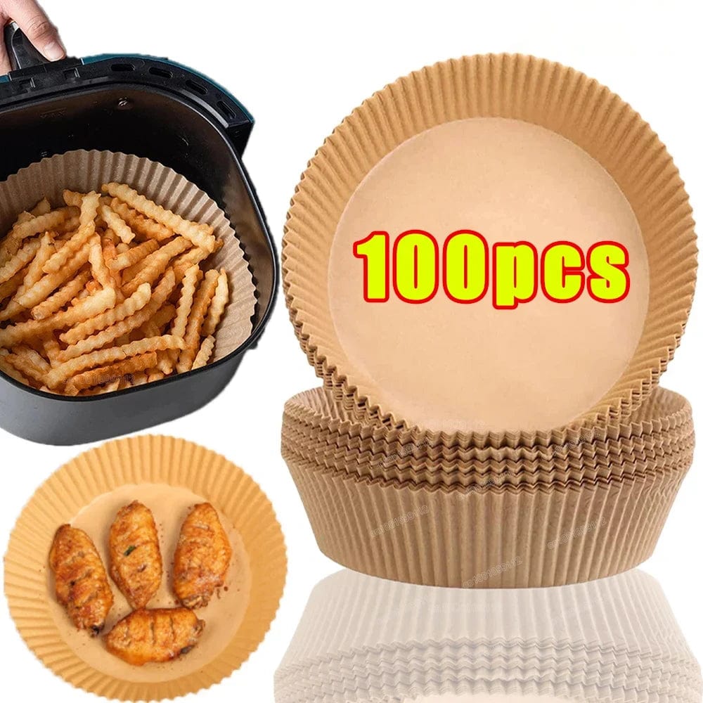 Papiers Cuisson Air Fryer, 100/50 Pièces, 16cm, Ronds, Blancs/Brun : Accessoires Cuisine Ecofriendly