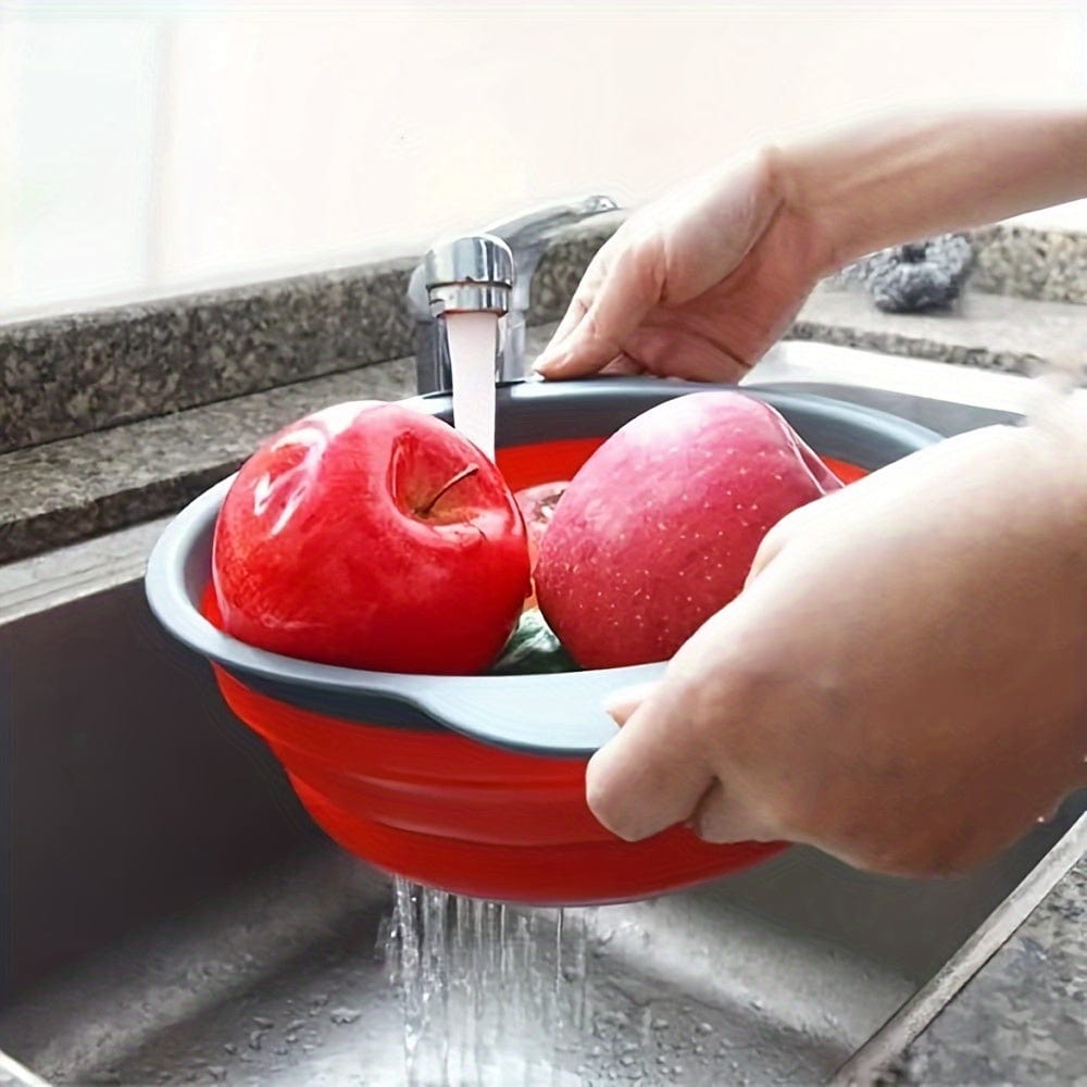 Passeoire Pliante Silicone pour Égoutter Pâtes et Fruits - Set de 2 - Vert / Rouge / Bleu