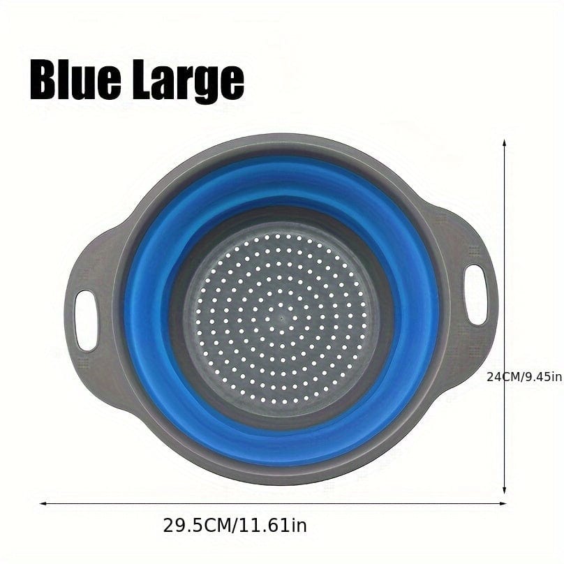 Passeoire Pliante Silicone pour Égoutter Pâtes et Fruits - Set de 2 - Vert / Rouge / Bleu Blue A / Large