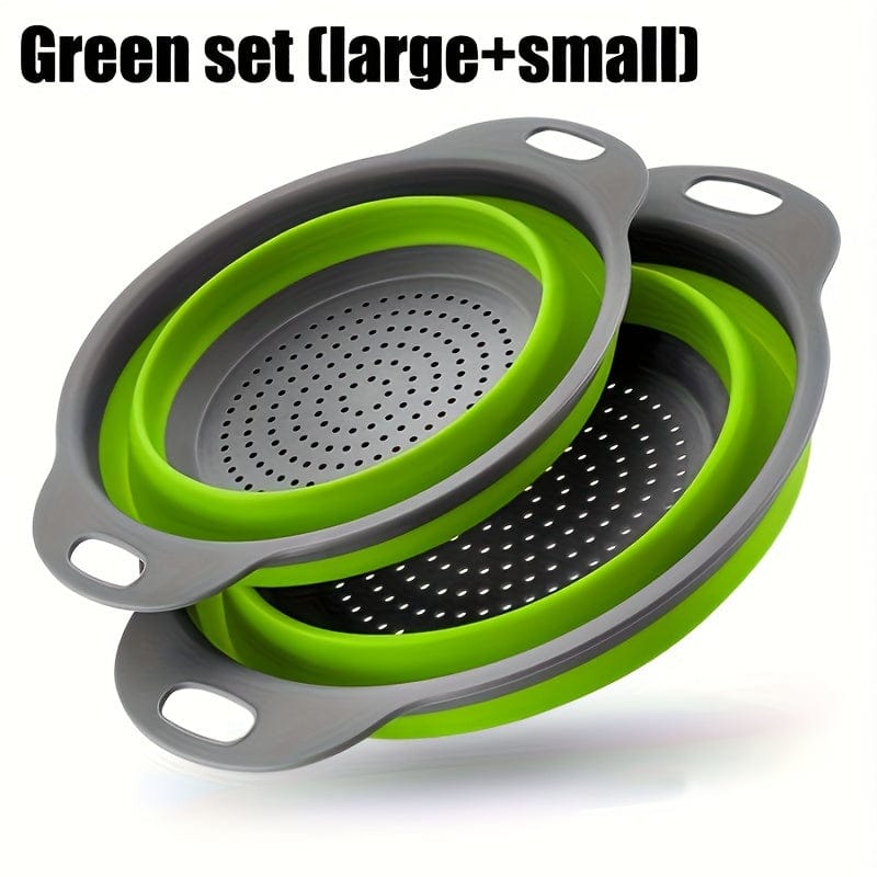 Passeoire Pliante Silicone pour Égoutter Pâtes et Fruits - Set de 2 - Vert / Rouge / Bleu Green / 2pcs Set