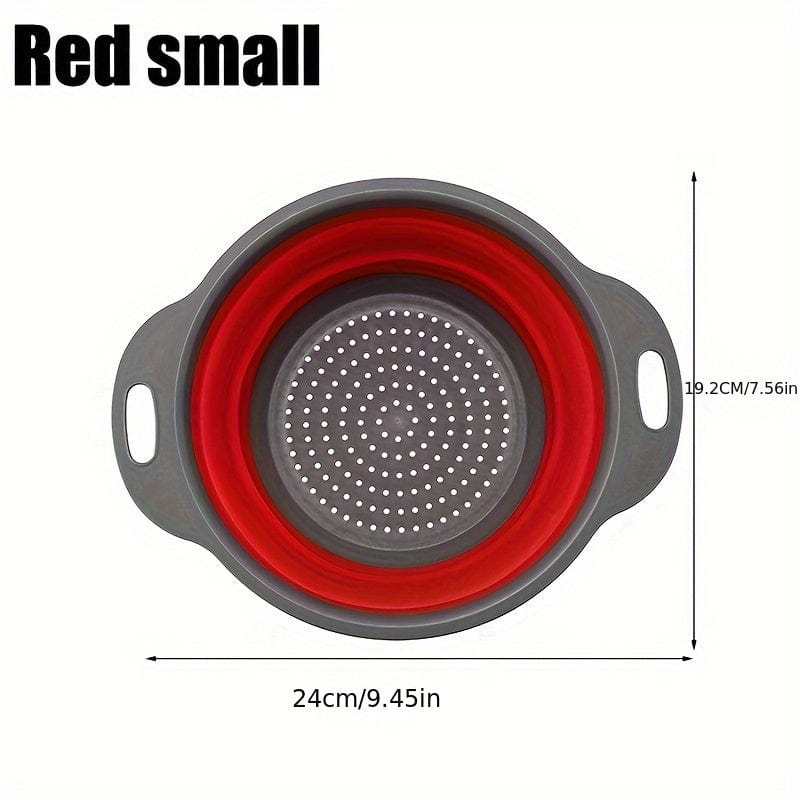 Passeoire Pliante Silicone pour Égoutter Pâtes et Fruits - Set de 2 - Vert / Rouge / Bleu Red / Small
