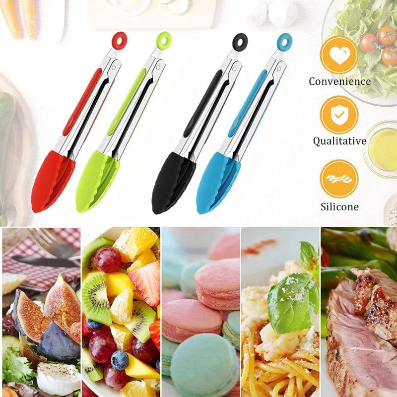 Pince à nourriture en acier inoxydable avec revêtement en silicone - Accessoire cuisine BBQ saladier