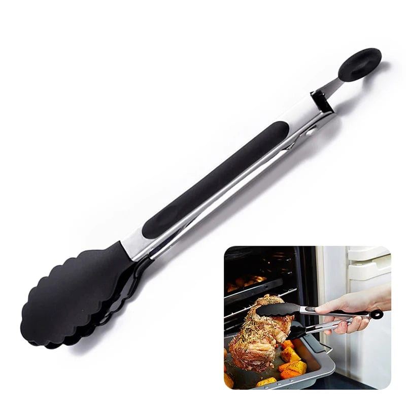 Pince à nourriture en acier inoxydable avec revêtement en silicone - Accessoire cuisine BBQ saladier