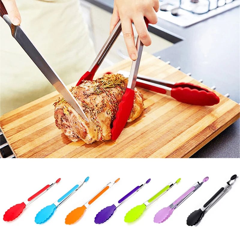 Pince à nourriture en acier inoxydable avec revêtement en silicone - Accessoire cuisine BBQ saladier
