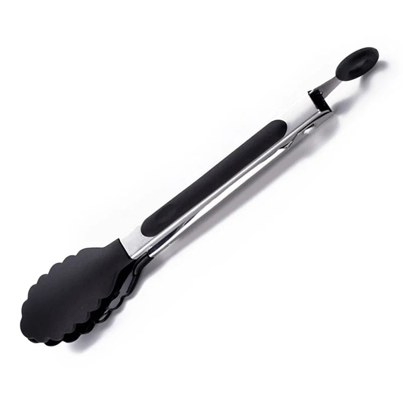 Pince à nourriture en acier inoxydable avec revêtement en silicone - Accessoire cuisine BBQ saladier black 1PCS