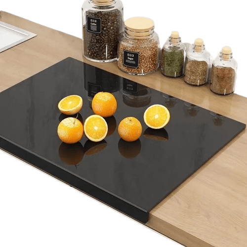 Planche à découper anti-dérapante acrylique noir transparent.