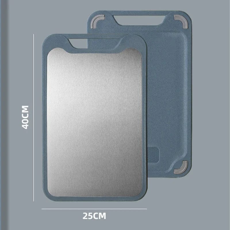 Planche à Découper Cuisine: Inox et Plastique 2 en 1 pour Viande et Légumes large blue