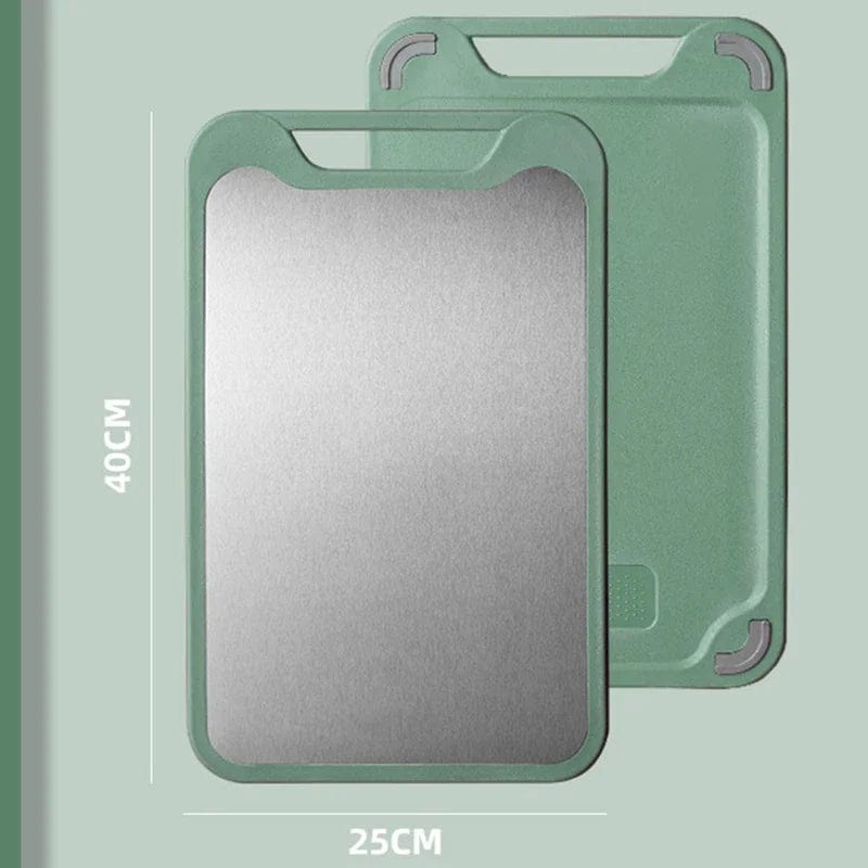 Planche à Découper Cuisine: Inox et Plastique 2 en 1 pour Viande et Légumes large green