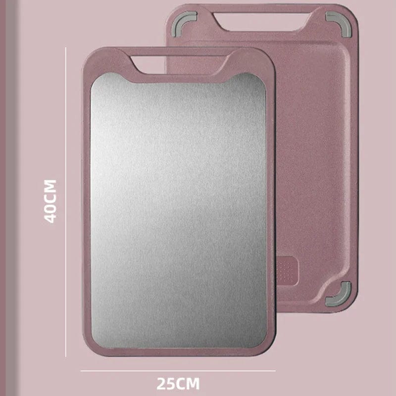 Planche à Découper Cuisine: Inox et Plastique 2 en 1 pour Viande et Légumes large pink