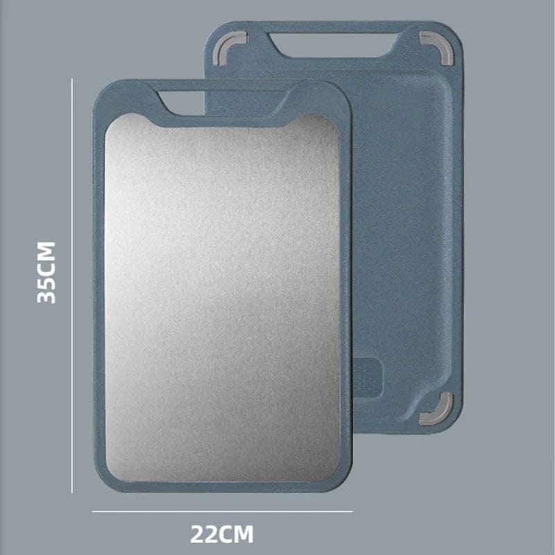 Planche à Découper Cuisine: Inox et Plastique 2 en 1 pour Viande et Légumes Small blue