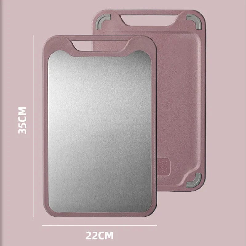 Planche à Découper Cuisine: Inox et Plastique 2 en 1 pour Viande et Légumes Small pink