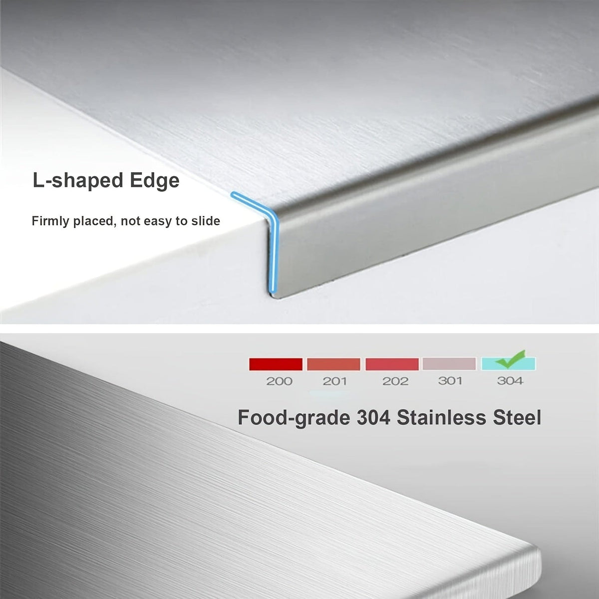 Planche à découper en acier inoxydable pour viande, fruits, légumes - Chirano - Antidérapante, bord de protection - Accessoire cuisine